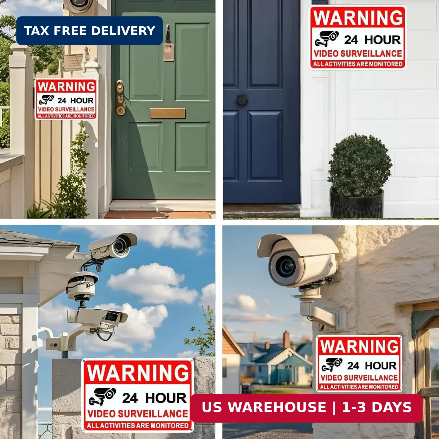 4 Pack Video Surveillance Signs, 8 x 12 Inch Aluminum Camera Signs, CCTV Securit
