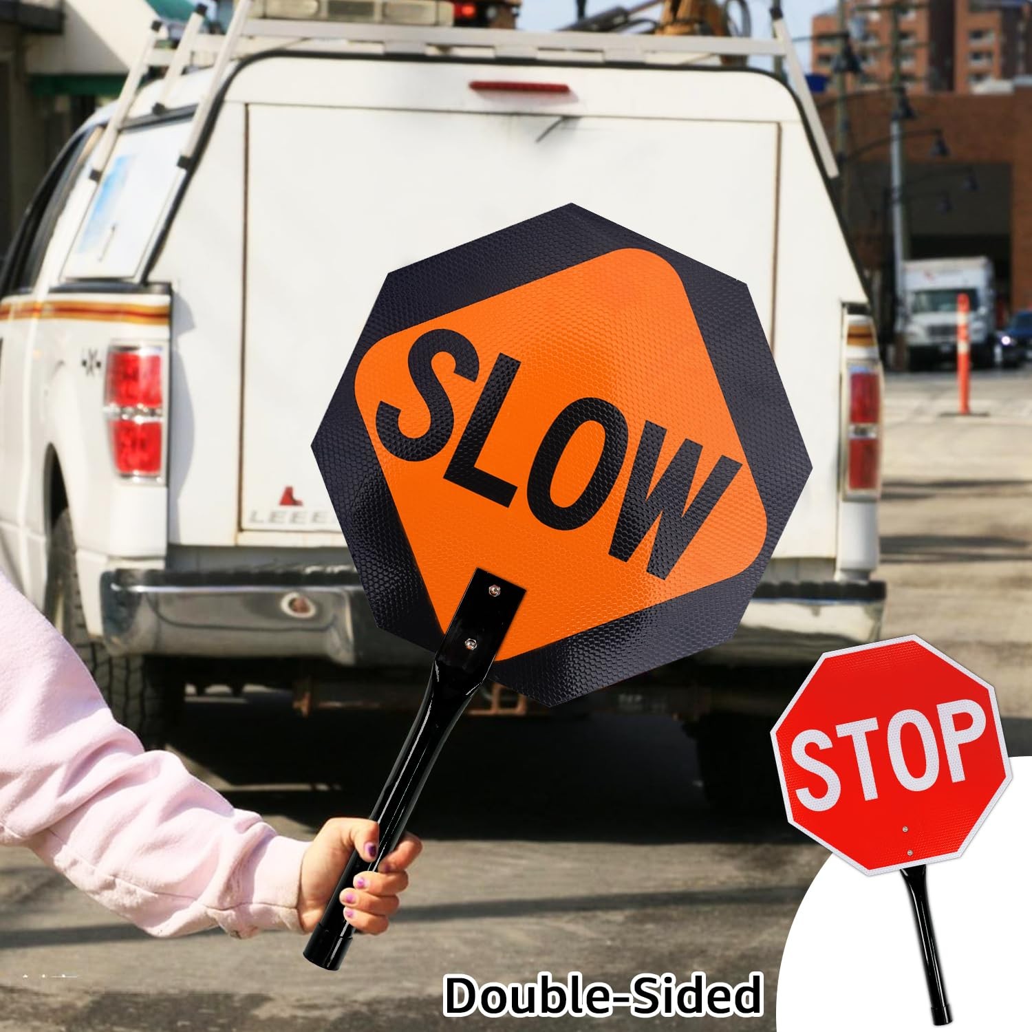 13×13 inch Stop Slow Paddle Sign with Handle Double Sided Reflective Aluminum