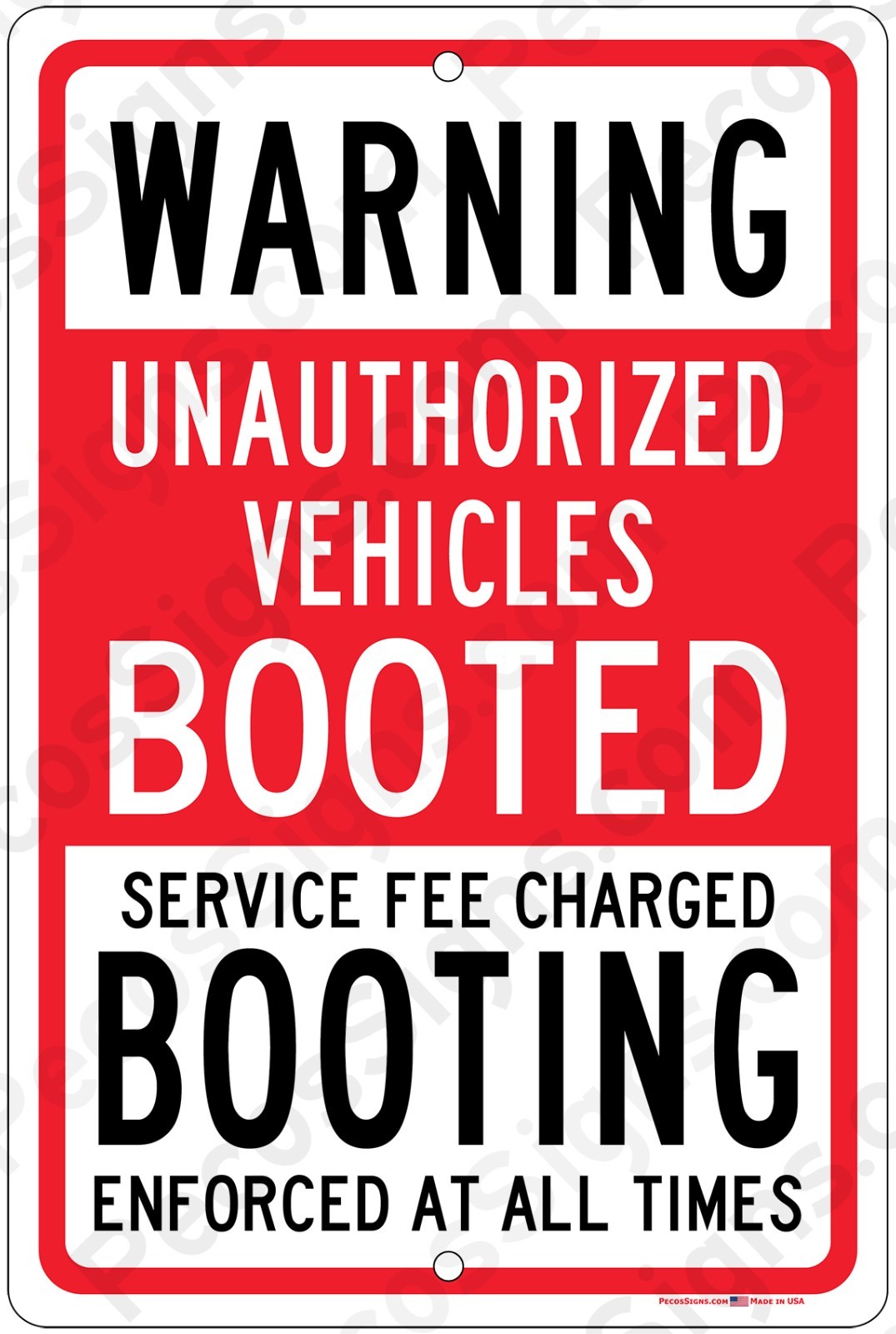 Warning Unauthorized Vehicles Booted 8″x12″ Aluminum Sign Made in USA UV Protctd