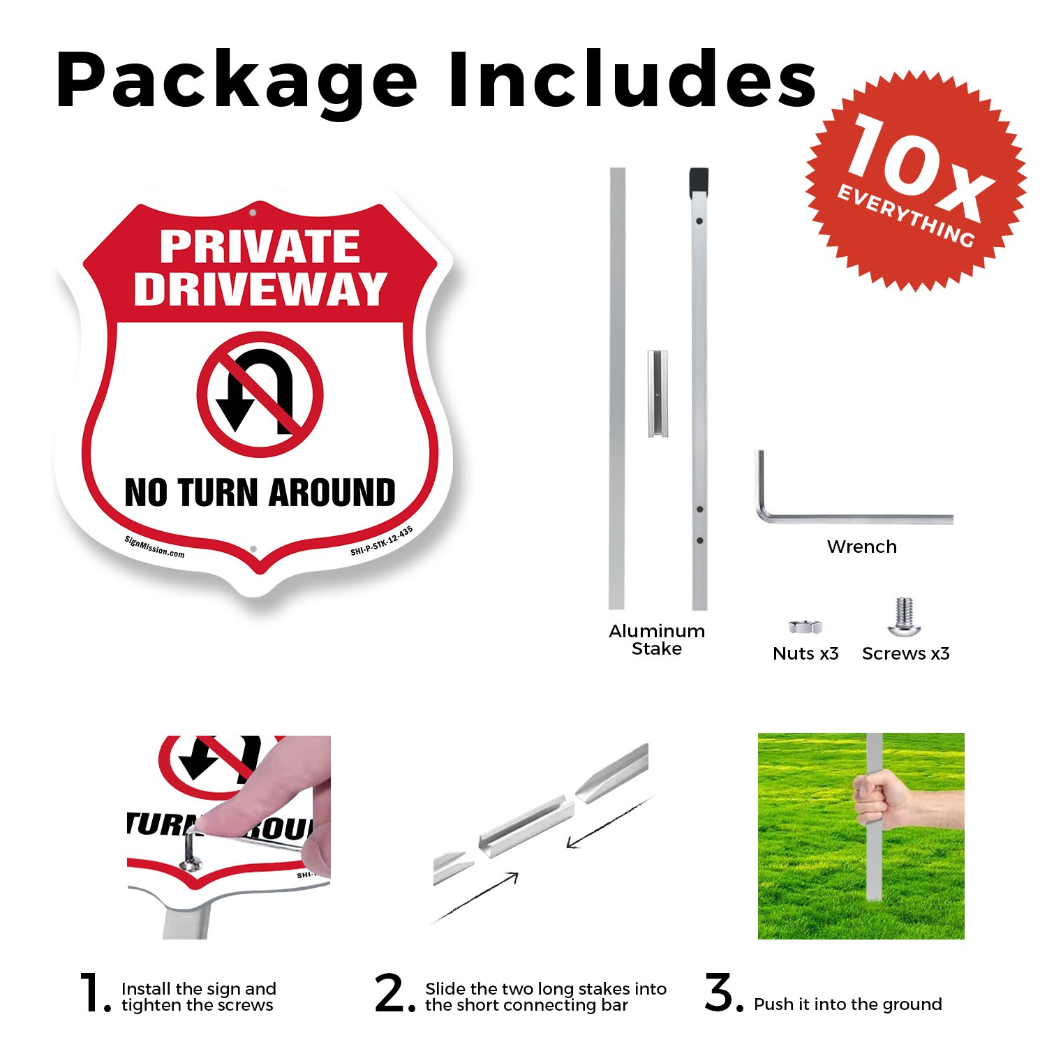 Private Driveway Shield Sign No Turn Around Shield Shaped Sign With Stake