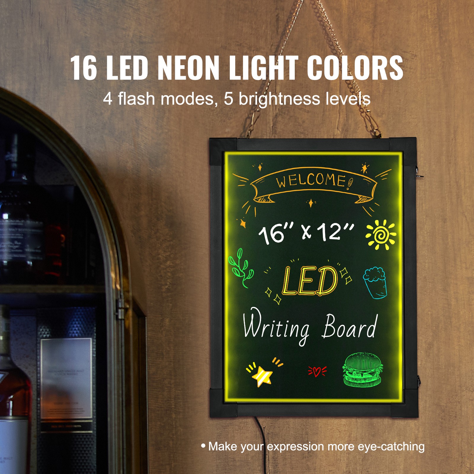Uimoso LED Message Board 16″x12″ Illuminated Erasable Chalkboard