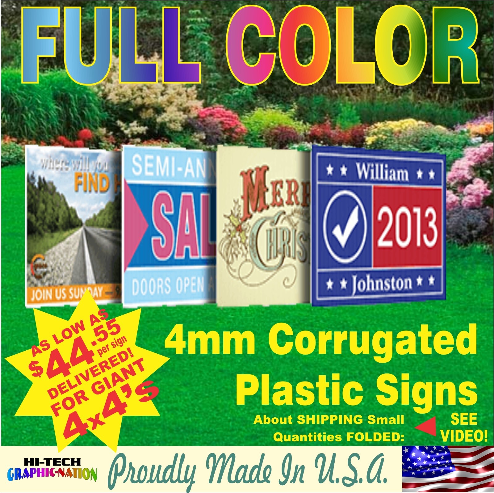 48 x 48 Yard Signs – Custom Corrugated Plastic – Full Color – 1 Sided or 2 Sided