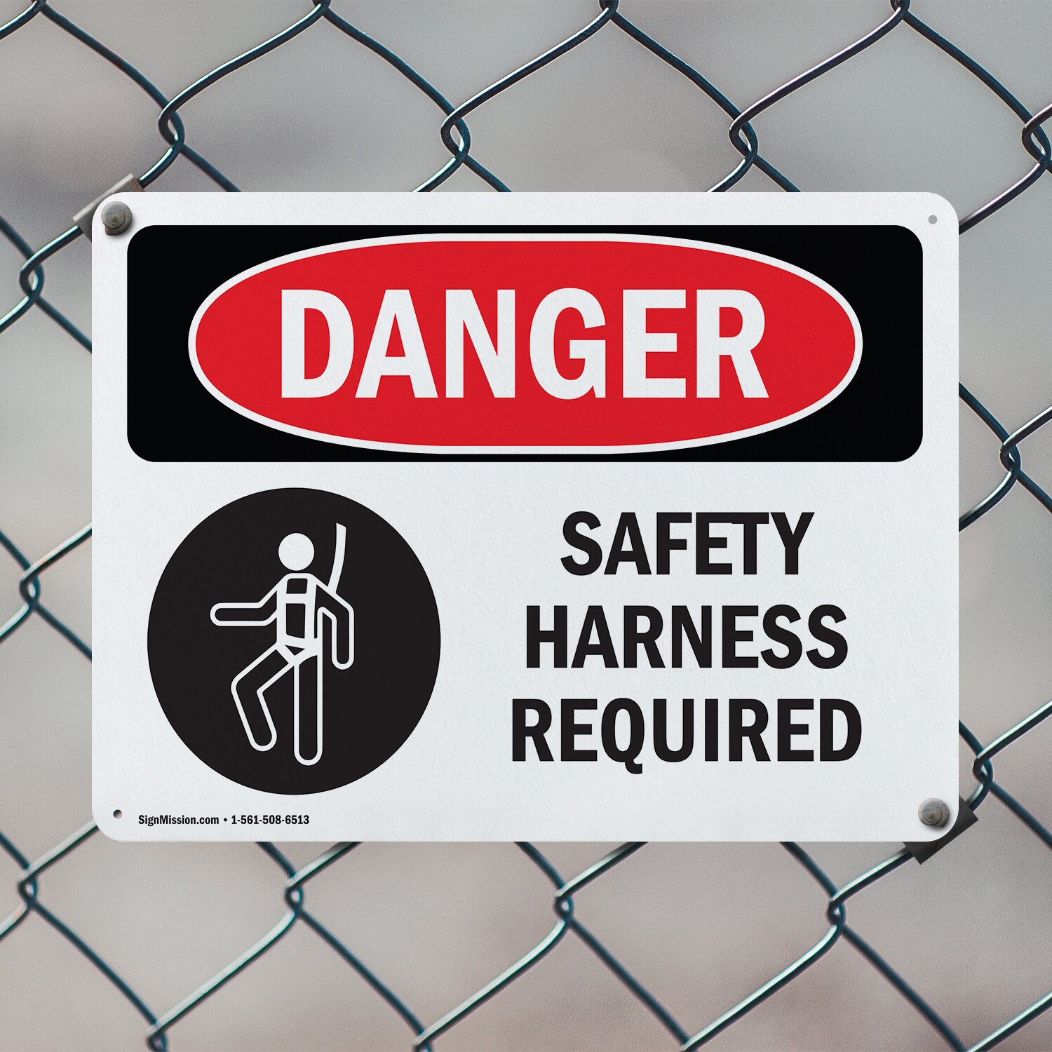 (2 Pack) Safety Harness Required OSHA Danger Sign Decal Metal Plastic