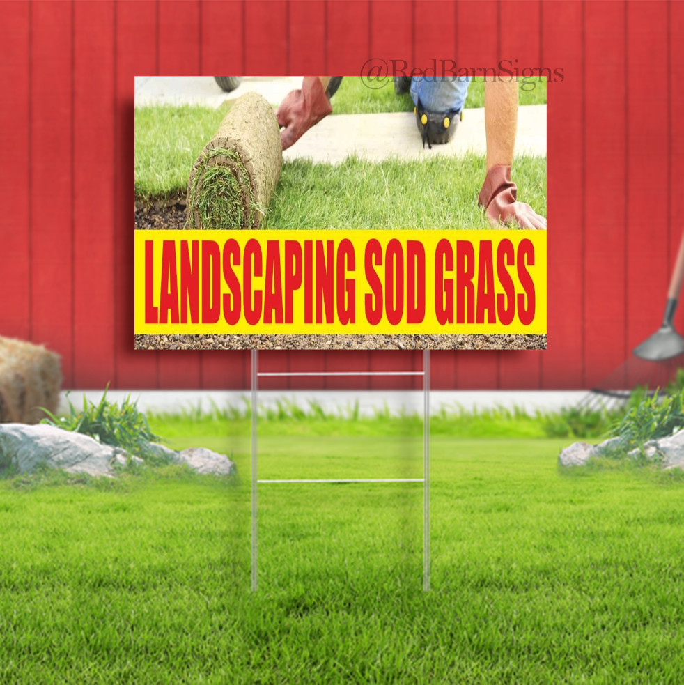 LANDSCAPING SOD GRASS mulch tops Indoor Outdoor Yard Sign with metal stakes