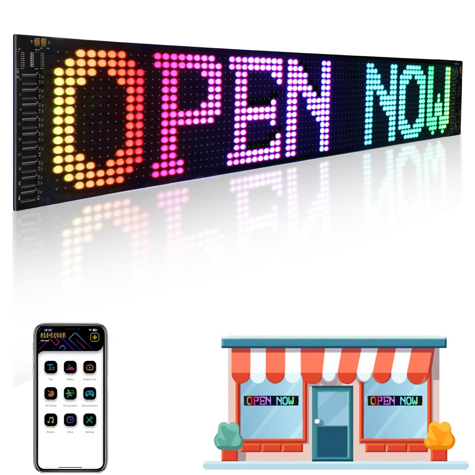 24×5 Programmable LED Sign with Bluetooth Control, Flexible Scrolling LED Sig…