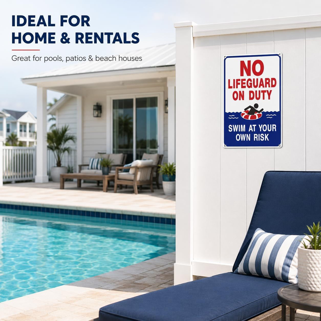 8X12 Aluminum “No Lifeguard on Duty” Sign – Swim at Your Own Risk Safety Warning