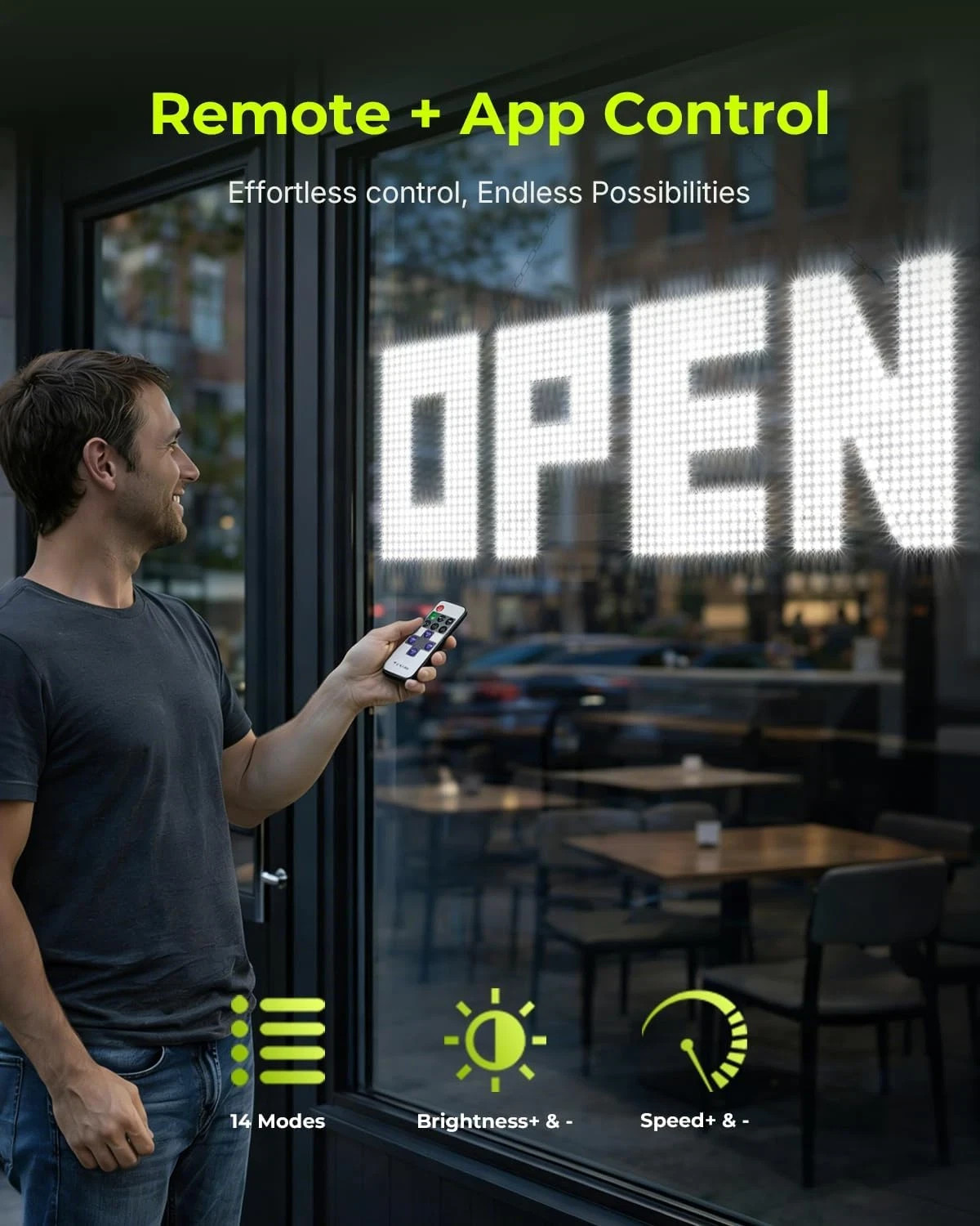 Large 43″x14″ Dimmable LED Open Sign for Retail Shops & Cafes