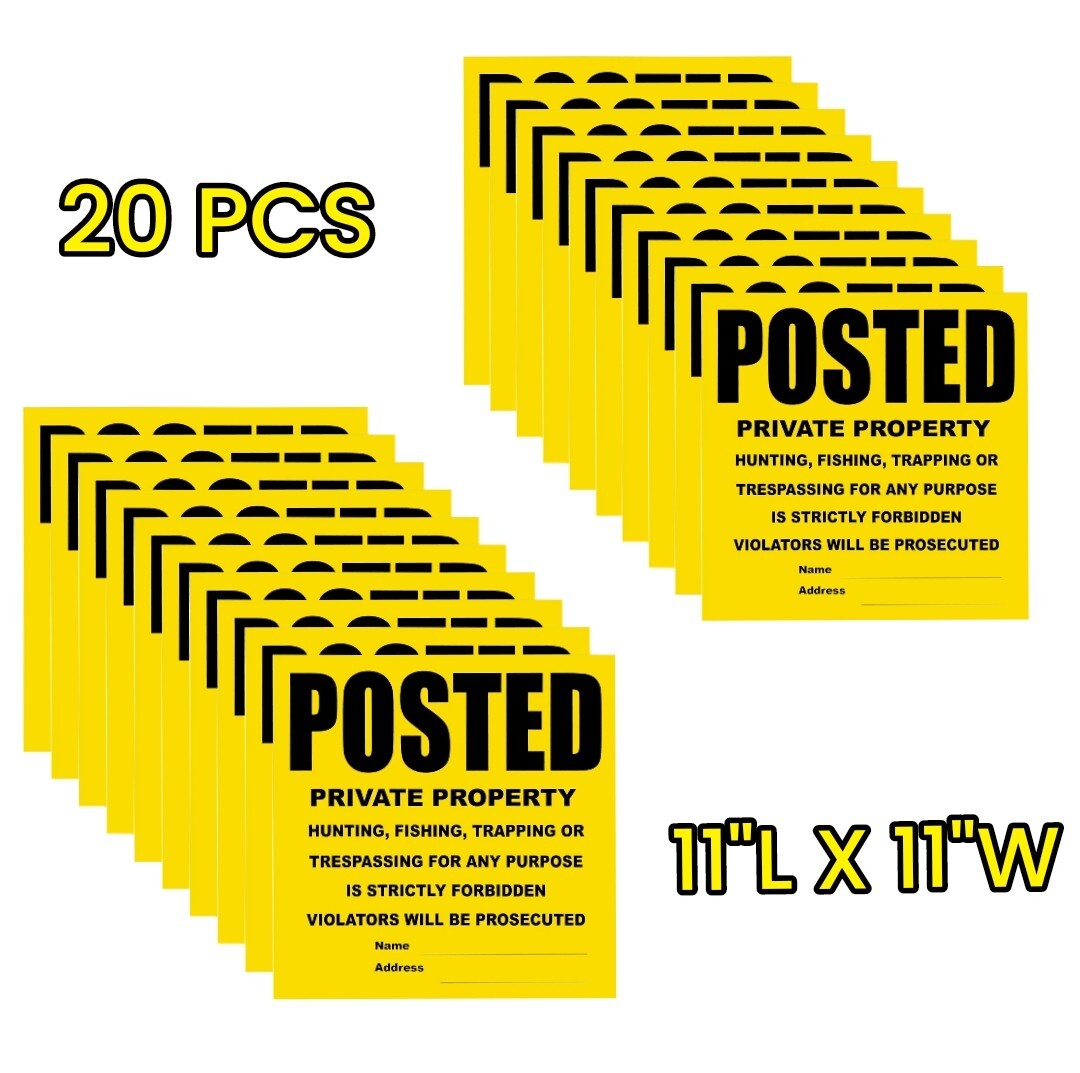 Posted Signs 20-Pack, No Hunting/Trespassing, Heavy Duty, 11″x11″ Yellow