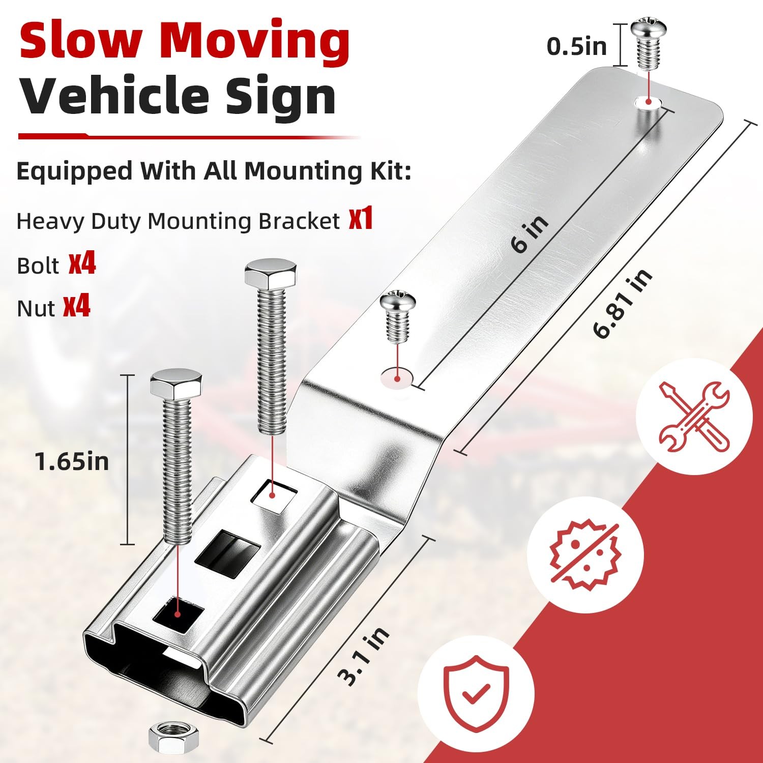 Slow Moving Vehicle Sign W/ Mounting Bracket Triangle Aluminum SMV 14×16″