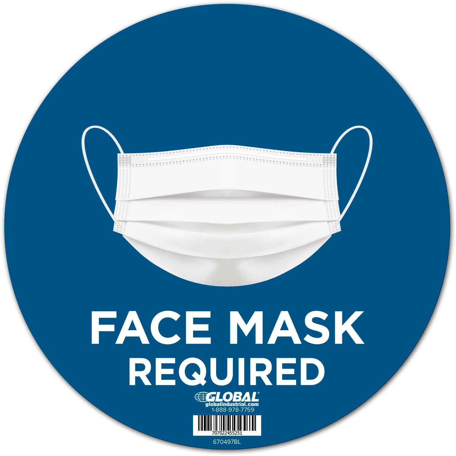 Global Industrial8482; 12″ Round Face Mask Required Wall Sign Blue Adhesive