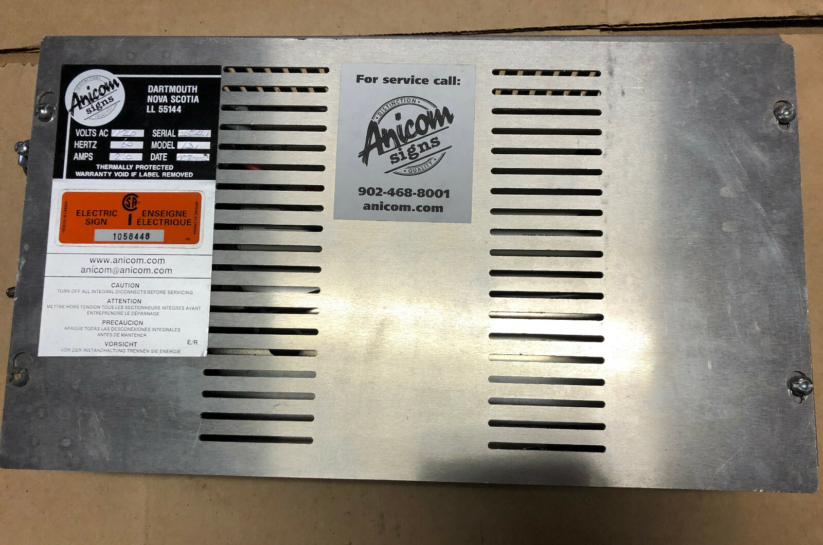 Sign control Anicom Signs 120 Volts AC 60 Hz 2.0 Amps Model 1D1 Enclosure Box