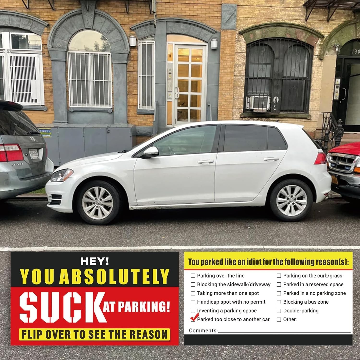 Bad Parking Cards – 100Pcs You Absolutely Suck At 3.5” X 2”, Red