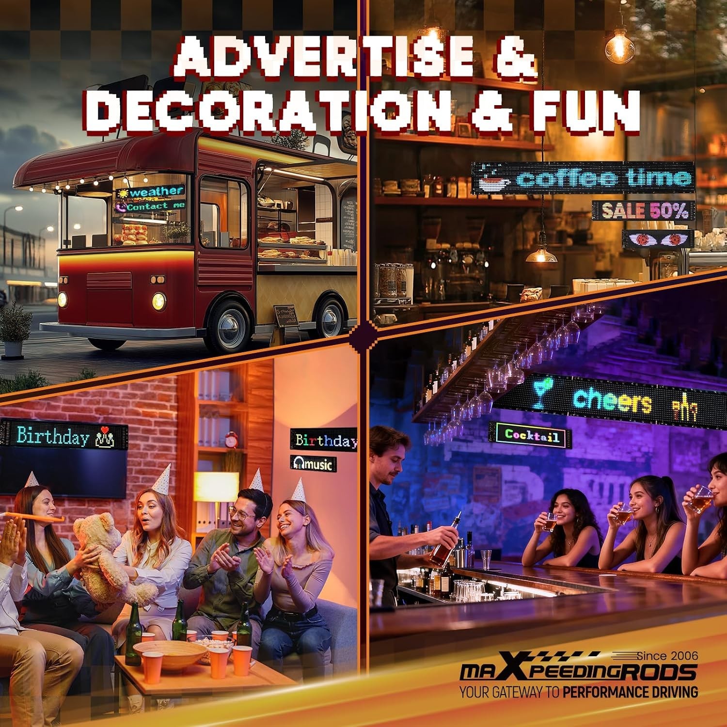 Flexible LED Display for Cars – 14″x4″ Waterproof RGB Sign with Remote Control
