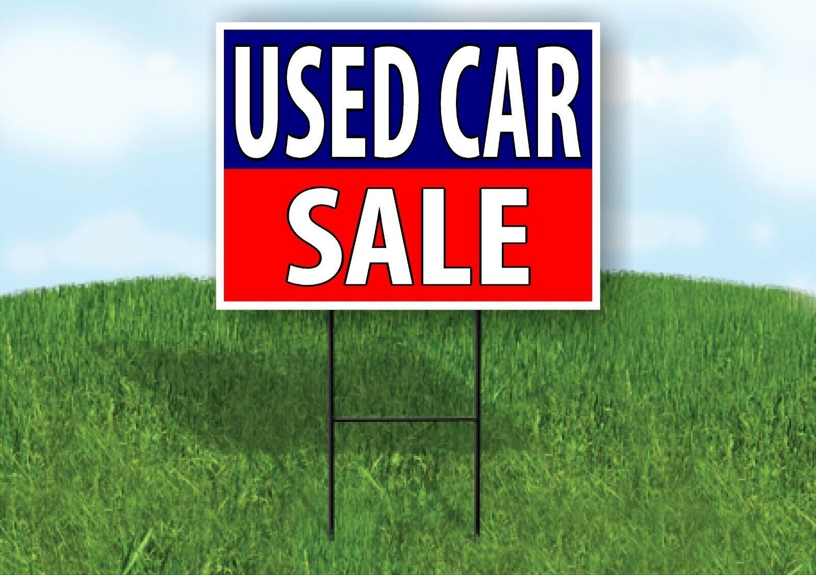 USED CAR SALE BLUE RED Yard Sign with Stand LAWN SIGN