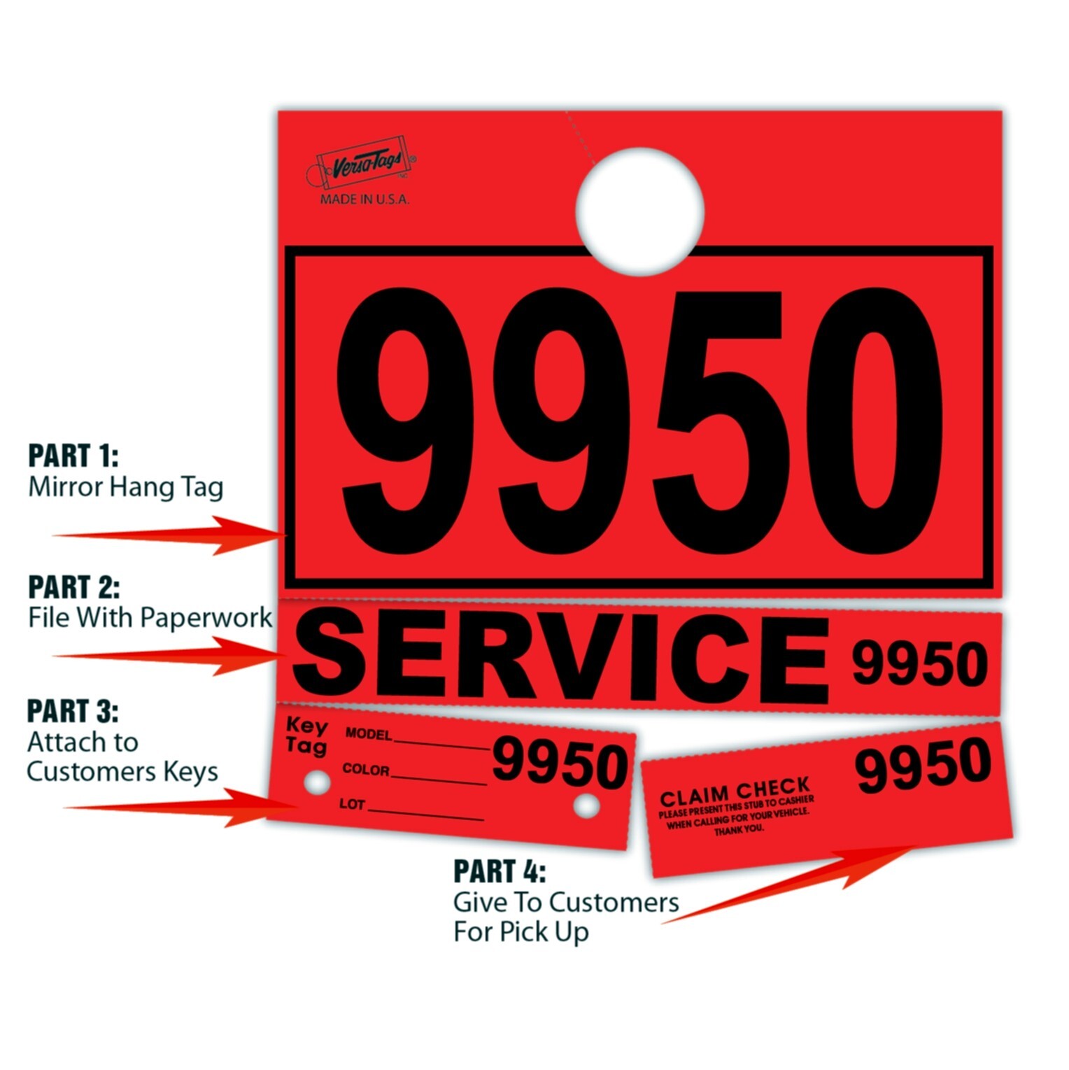 Red Service Department Hang Tags Window Tag 1000 Per Box