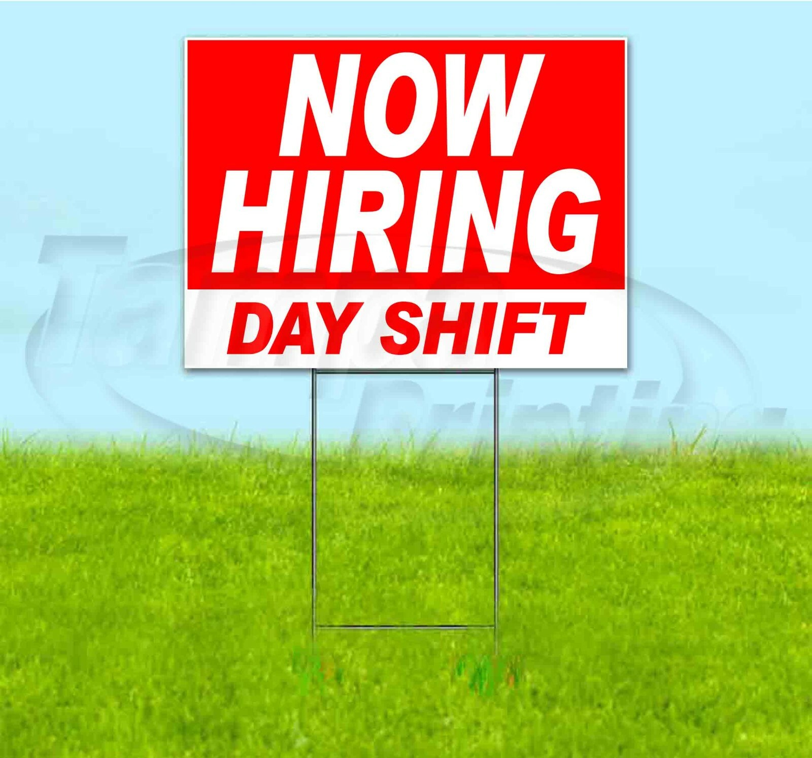 NOW HIRING DAY SHIFT 18×24 Yard Sign WITH STAKE Corrugated Bandit USA BUSINESS