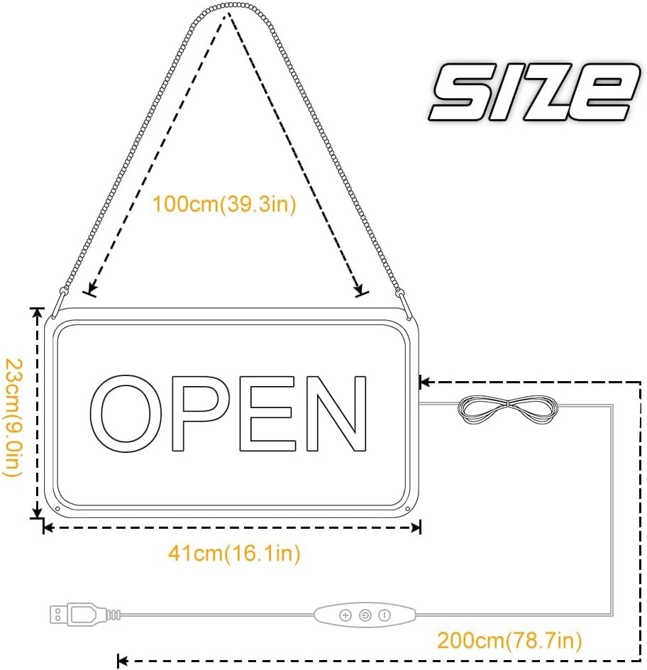 High-Quality Neon Open Sign 16″ Landscape Yellow White Business Display