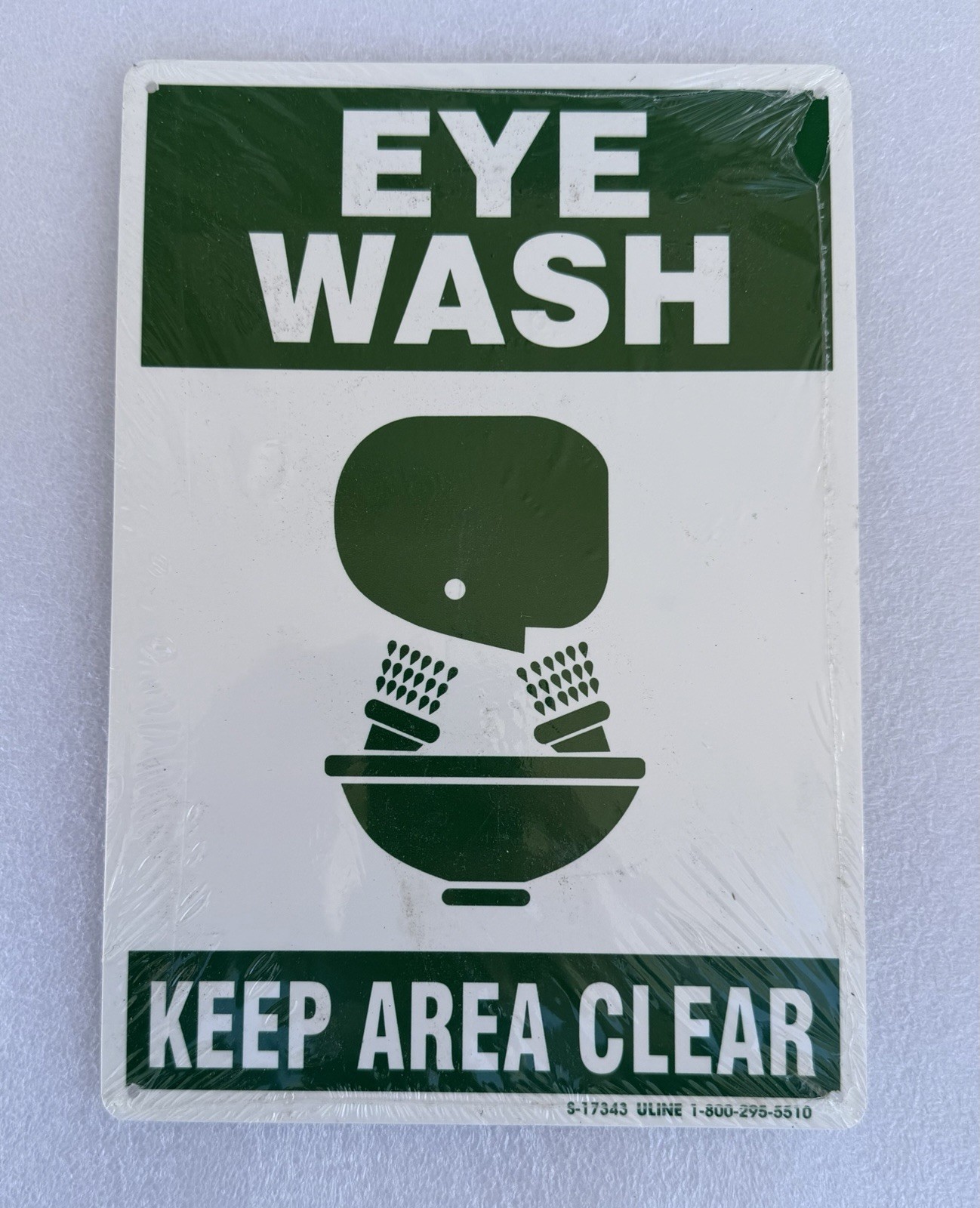 ULINE 10″ x 7″ Plastic “Eye Wash” Sign S-17343 W/Adhesive Pad