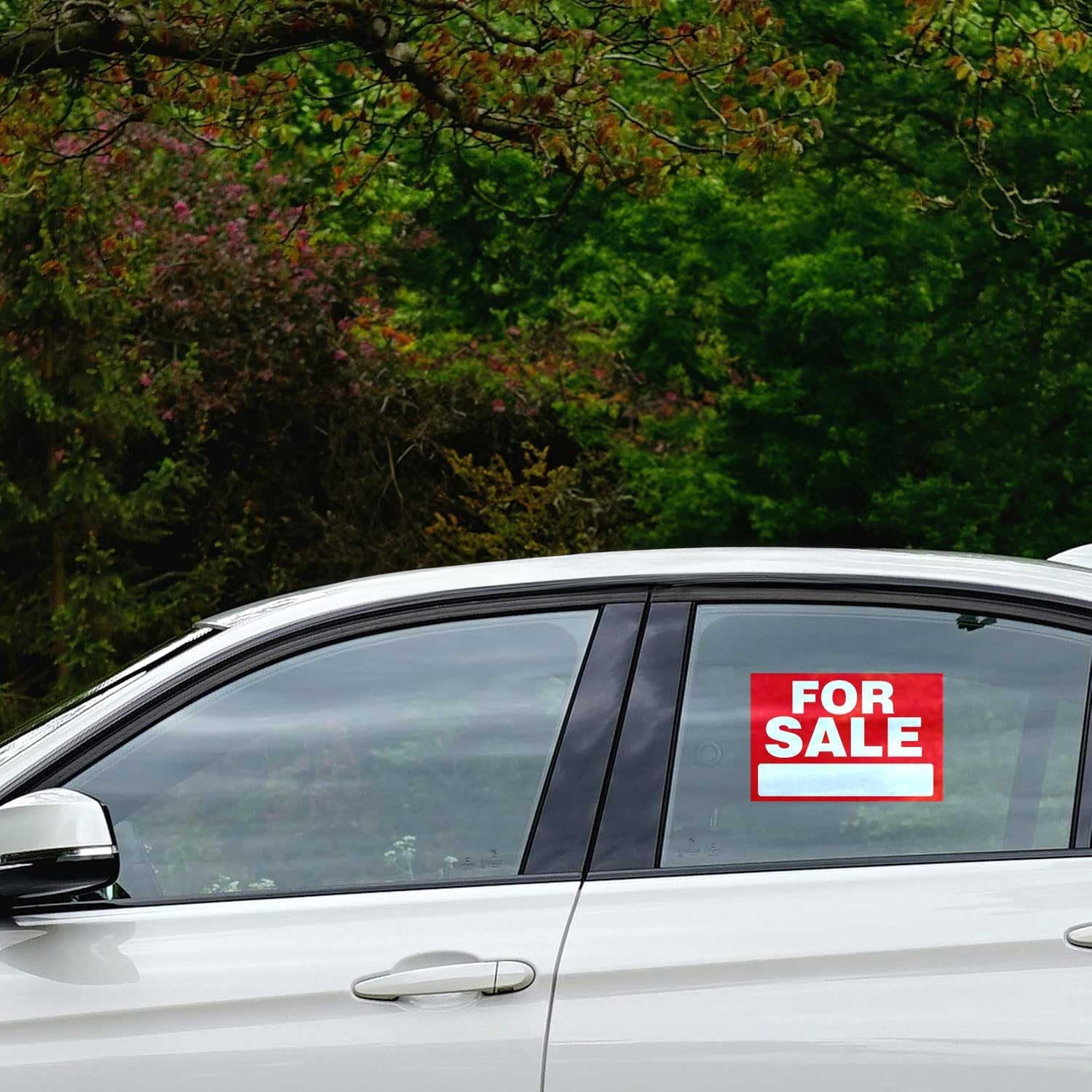 for Sale Sign Stickers 2 Pack | Red, Rectangular, Weather Resistant Vinyl Sticke