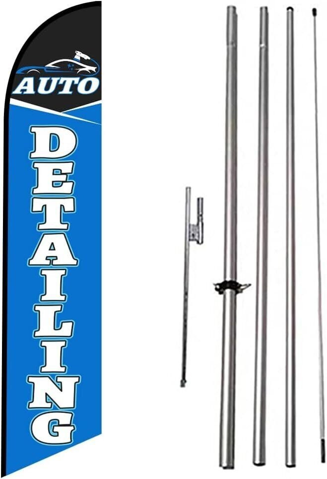 Auto Detailing Advertising Feather Banner Swooper Flag Kit with Flag Pole and…