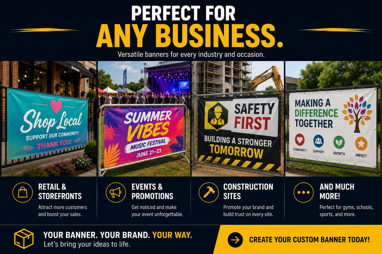 Custom Vinyl Banner Waterproof UV Resistant 13oz Heavy Duty Fast Shipping