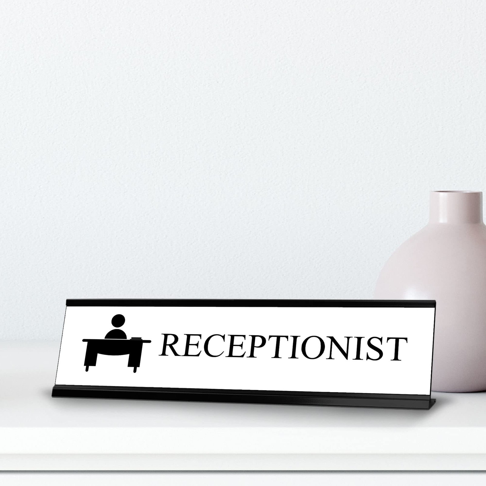 Receptionist, Black Frame, Desk Sign (2×8”)