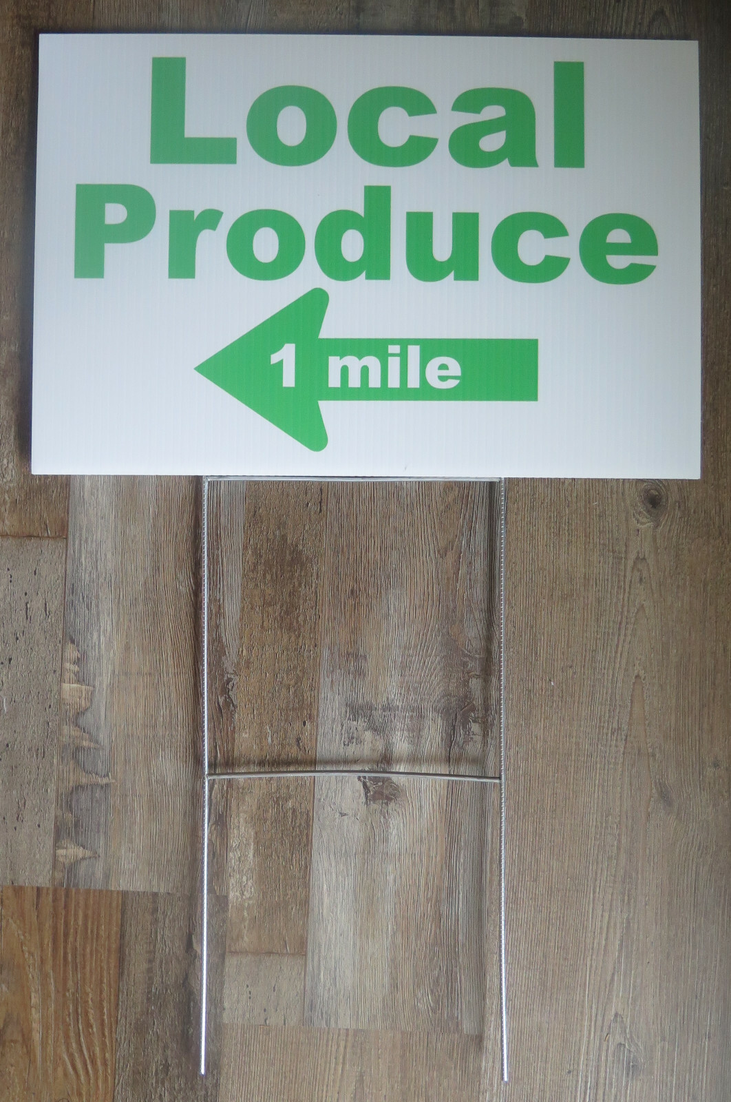 18 x 12 Local Produce 1 Mile double sided Yard sign directional arrow wire stand