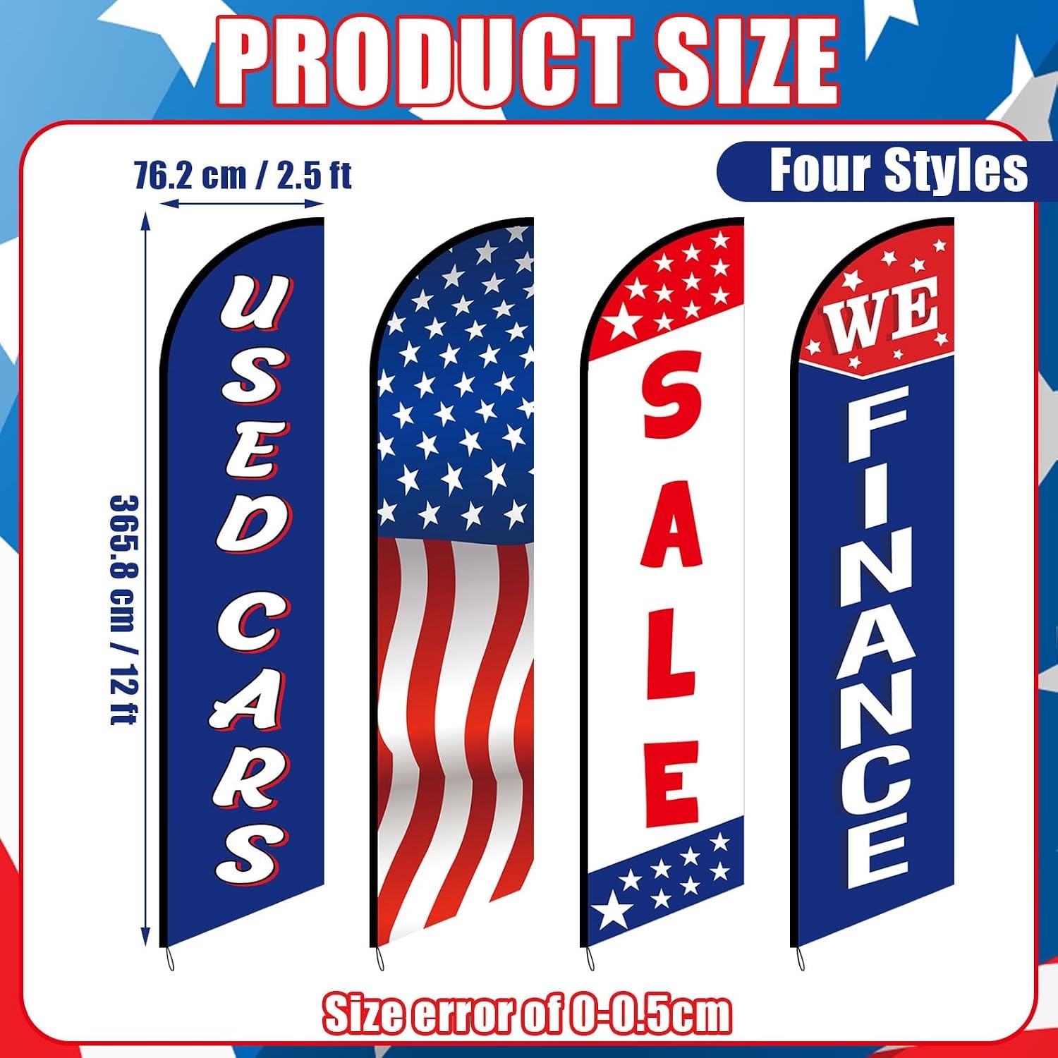 Used Car Flags 4 Pack 12ft Windless Auto Swooper Car Lot Feather Flags for
