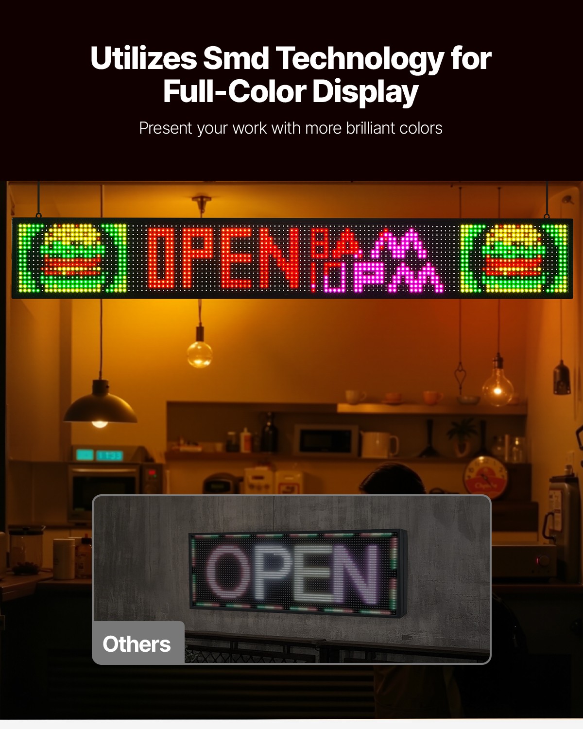 VEVOR 52x8in Programmable LED Sign Digital Scrolling Display Board P10Full-color