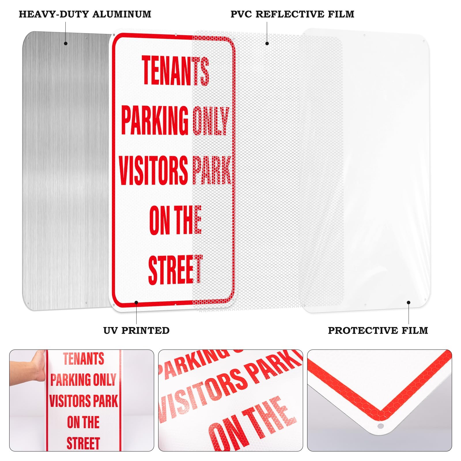 2 Pack Tenants Parking Only Sign Visitors Park On Street 12×18 Inch Aluminum