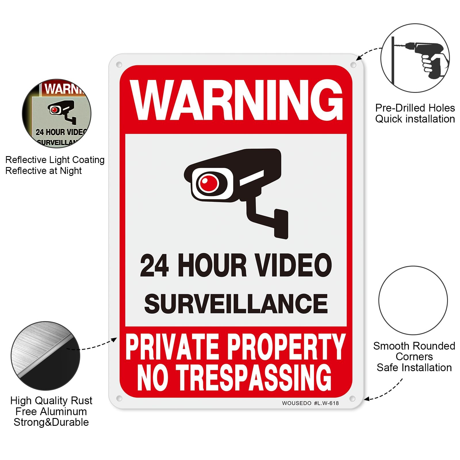 4-Pack Private Property No Trespassing Sign,Video Surveillance Signs Outdoor