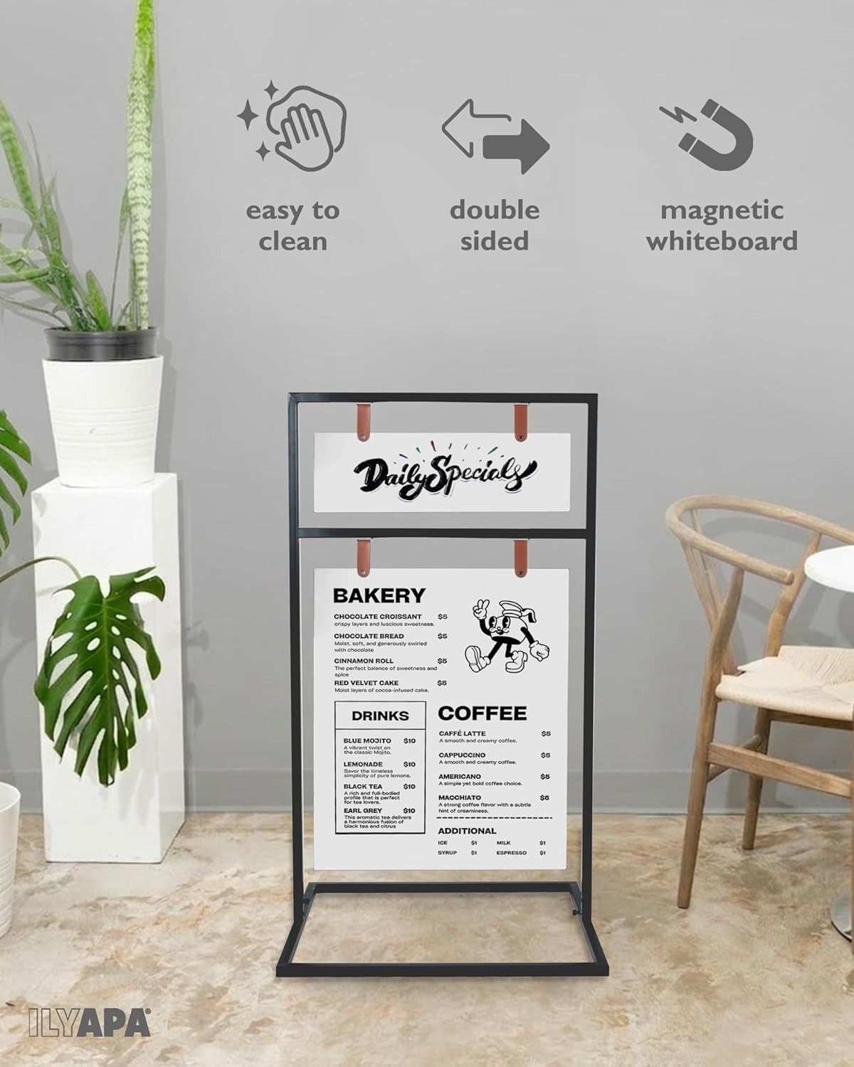Ilyapa Double-Sided Metal Swinging Sidewalk Sign 24″ x 42″ Magnetic Board