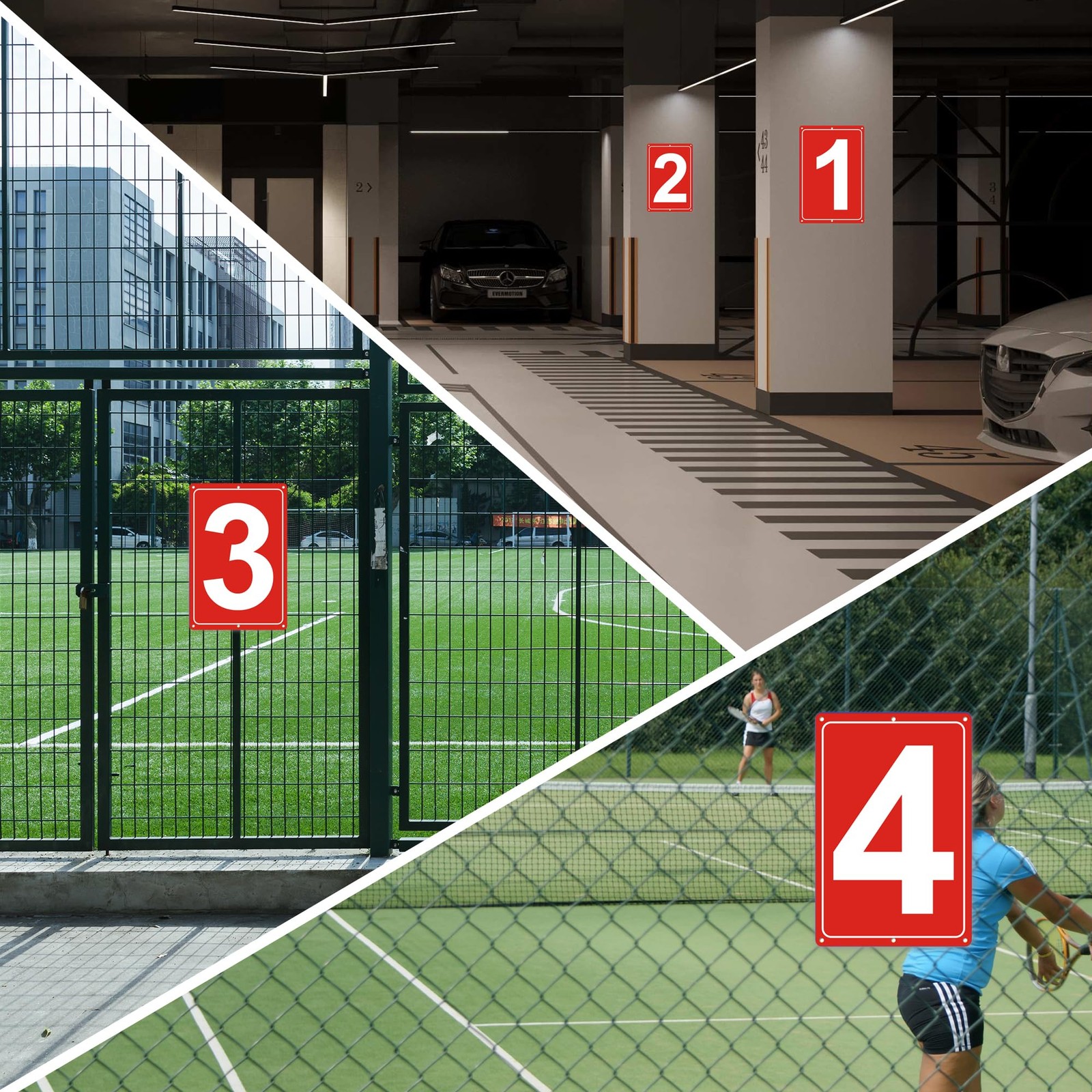 Numbered Sign 2 Aluminum Number Signs for Tennis Court 12×8 inches Signage fo…
