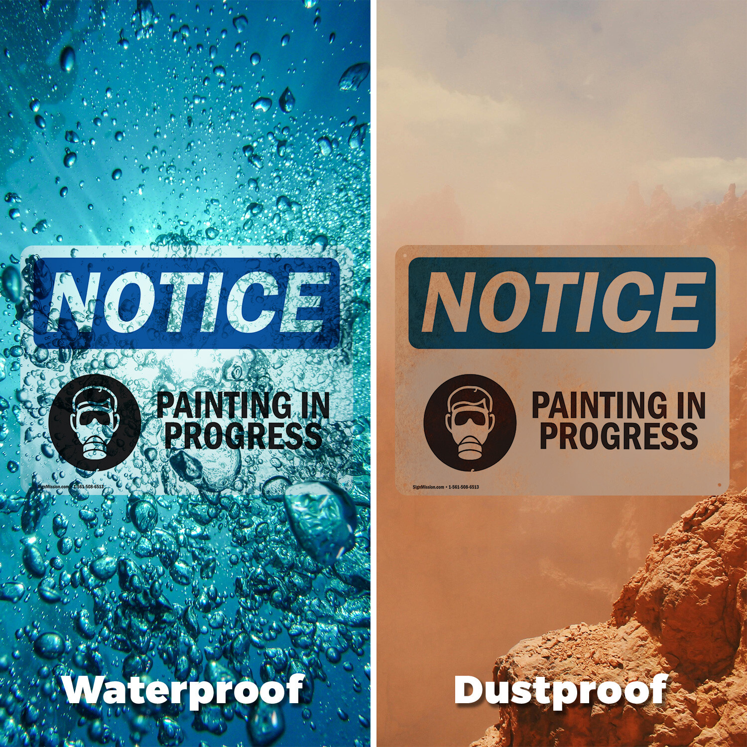 (2 Pack) Painting In Progress OSHA Notice Sign Decal Metal Plastic