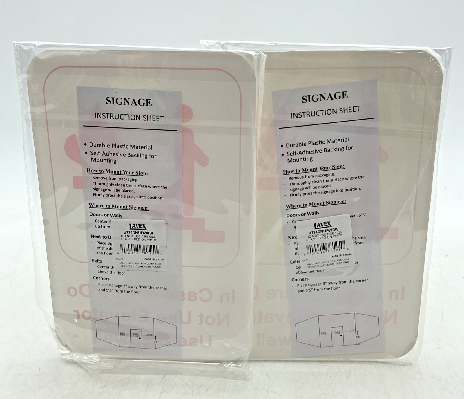 In Case Of Fire Use Stairwells 9″x6″ Plastic Surface Mount Sign 2 Pack