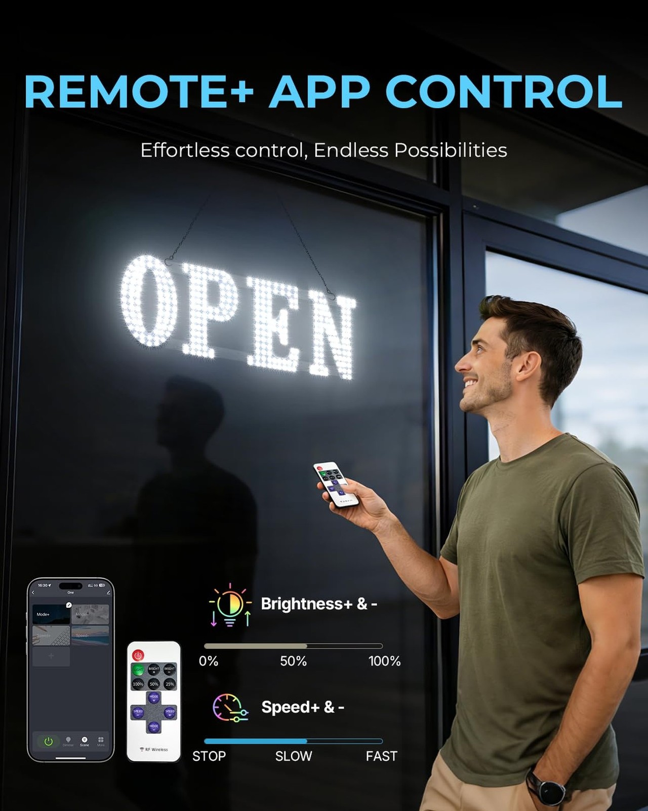 Open Sign for Business, 30″x10″ Jumbo Open Sign with Timer and Remote Control…