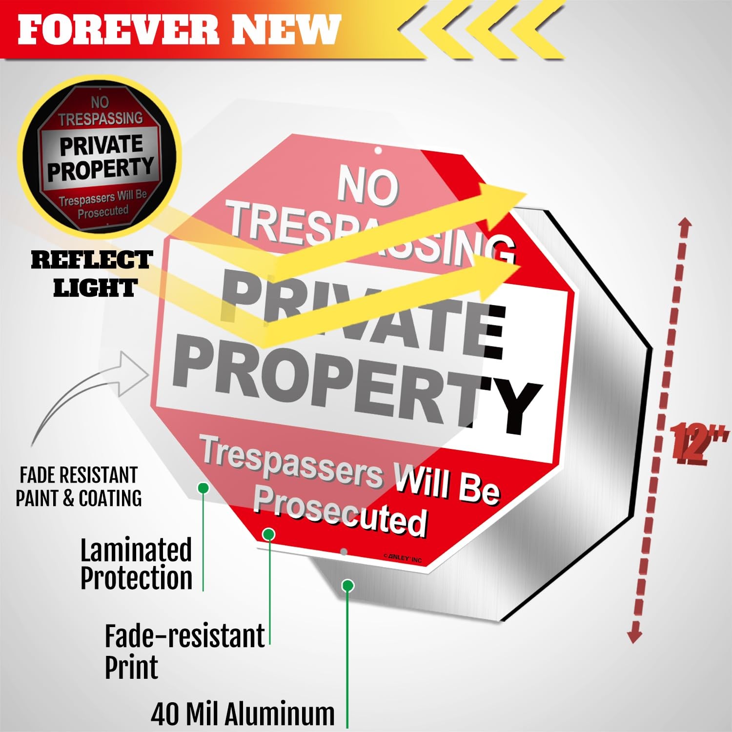 Anley Private Property No Trespassing Security Alert Warning Sign 12″ x12″