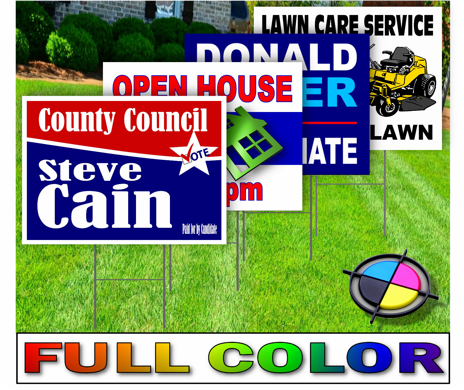 18 x 24 Yard Signs – Custom Design – Full Color – 2 Sided – Stakes Optional