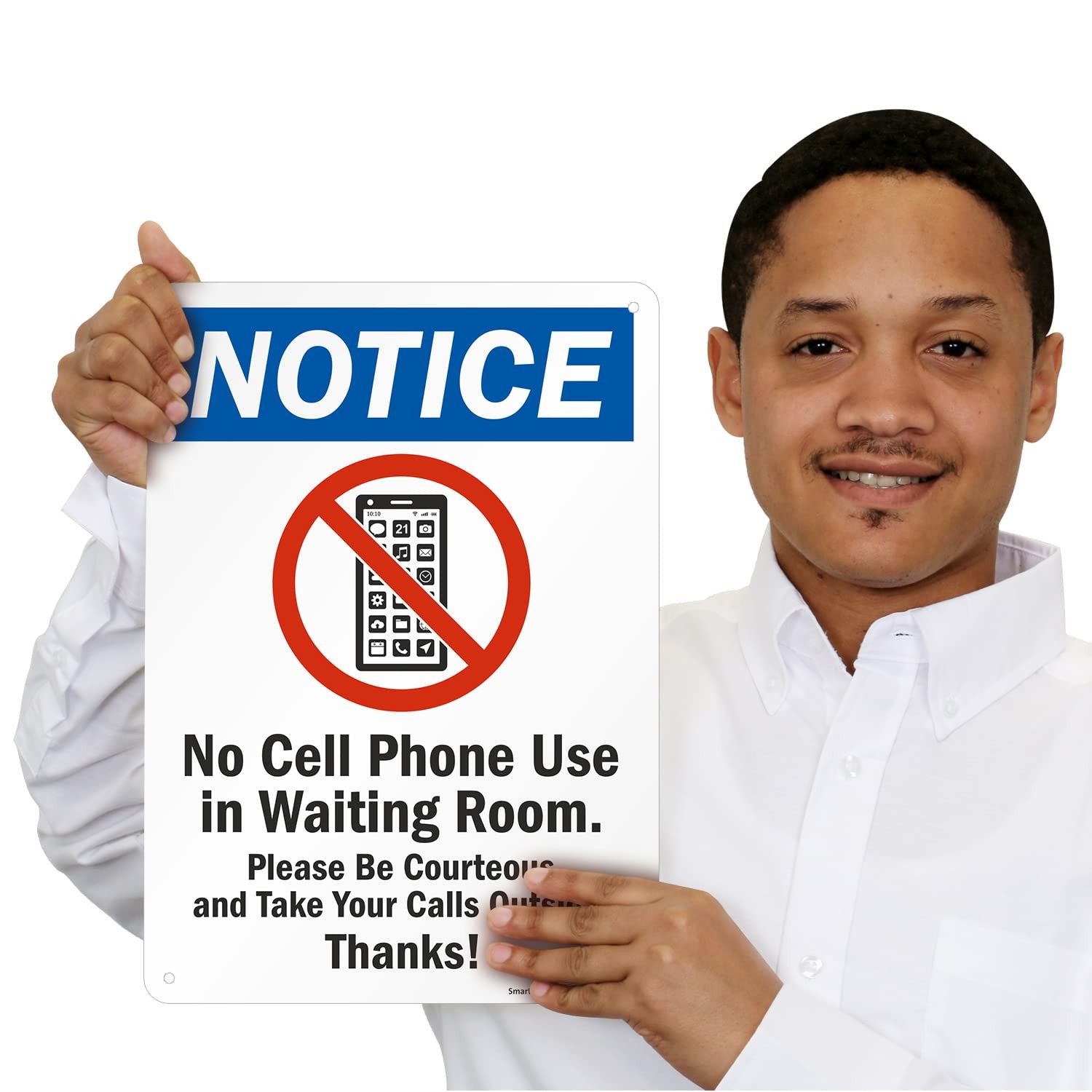 SmartSign-S-8798-Pl-14 Notice No Cell Phone Use Waiting Room Sign 10″ x 14″