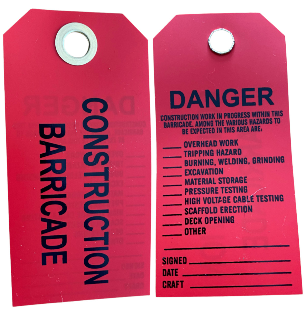 100 Red DANGER Construction Barricade Warning Signs Hang Tags – 3″ x 6″ each