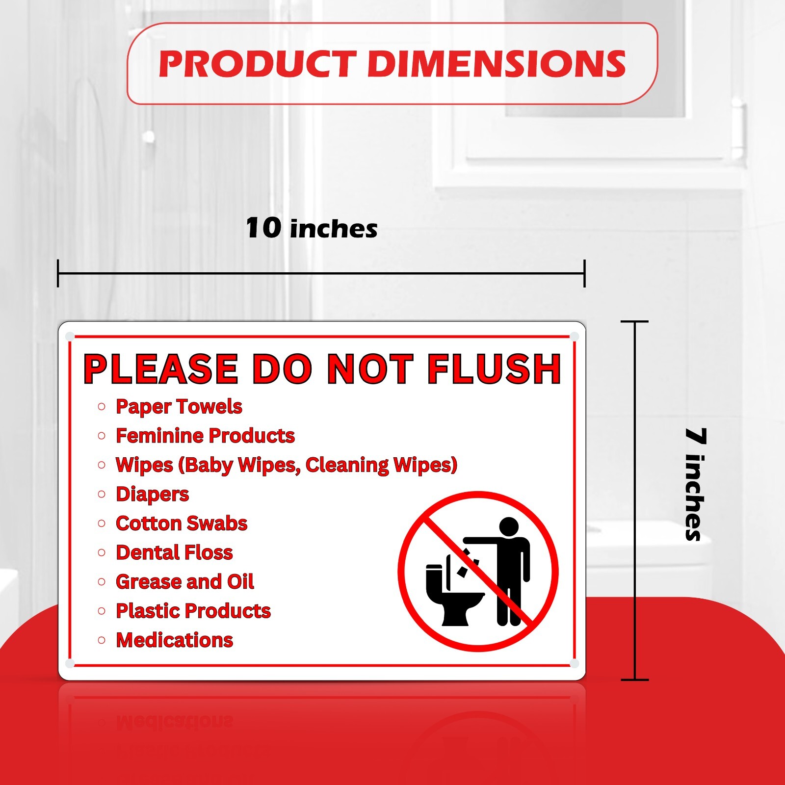 Please Do Not Flush Sign for Bathroom, 10 x 7 Inch Plastic, Adhesive, 1 Sign