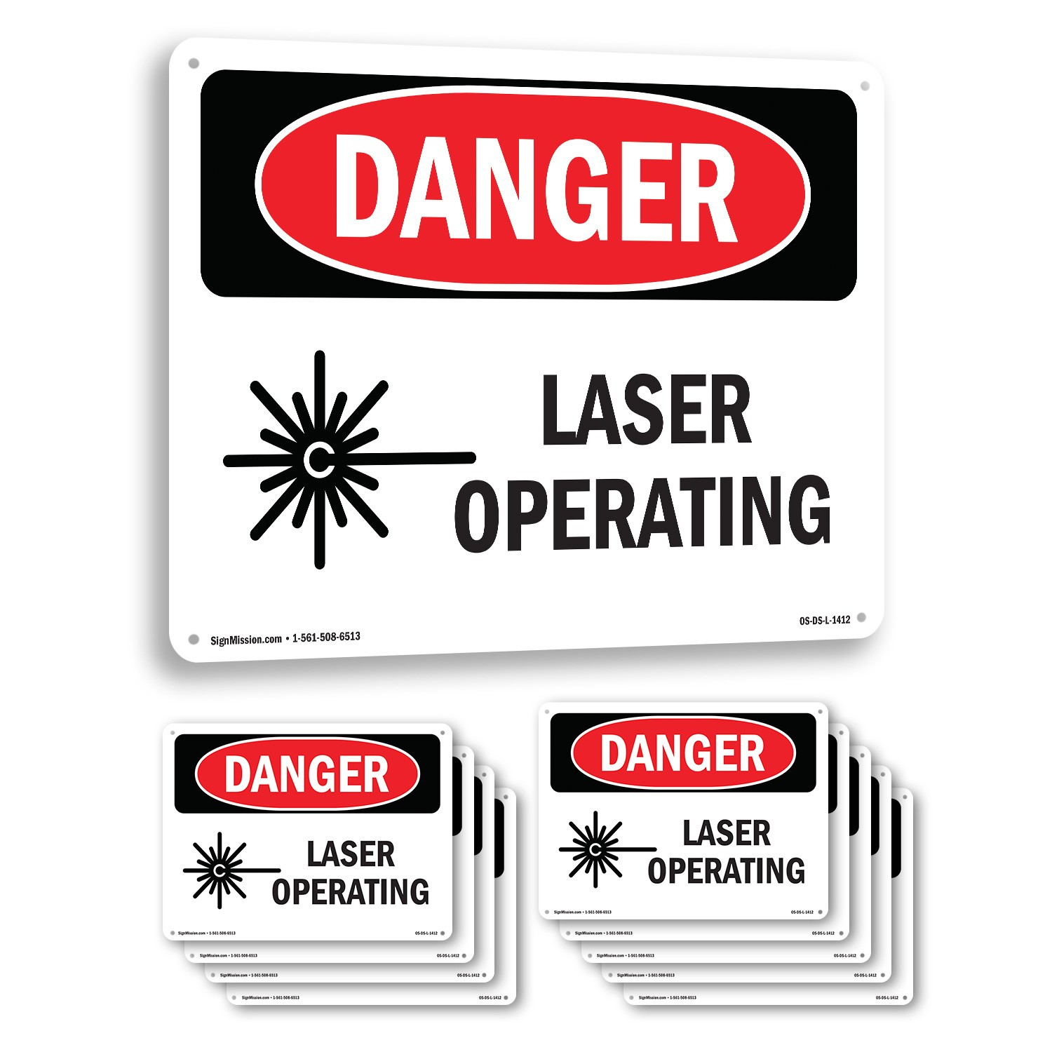 Laser Operating OSHA Danger Sign Metal, Plastic, Or Decal – 5 or 10 Pack