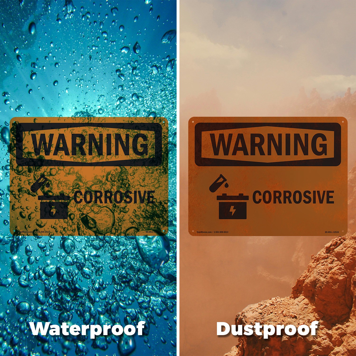 Corrosive OSHA WARNING Sign Metal, Plastic, Or Decal – 5 or 10 Pack