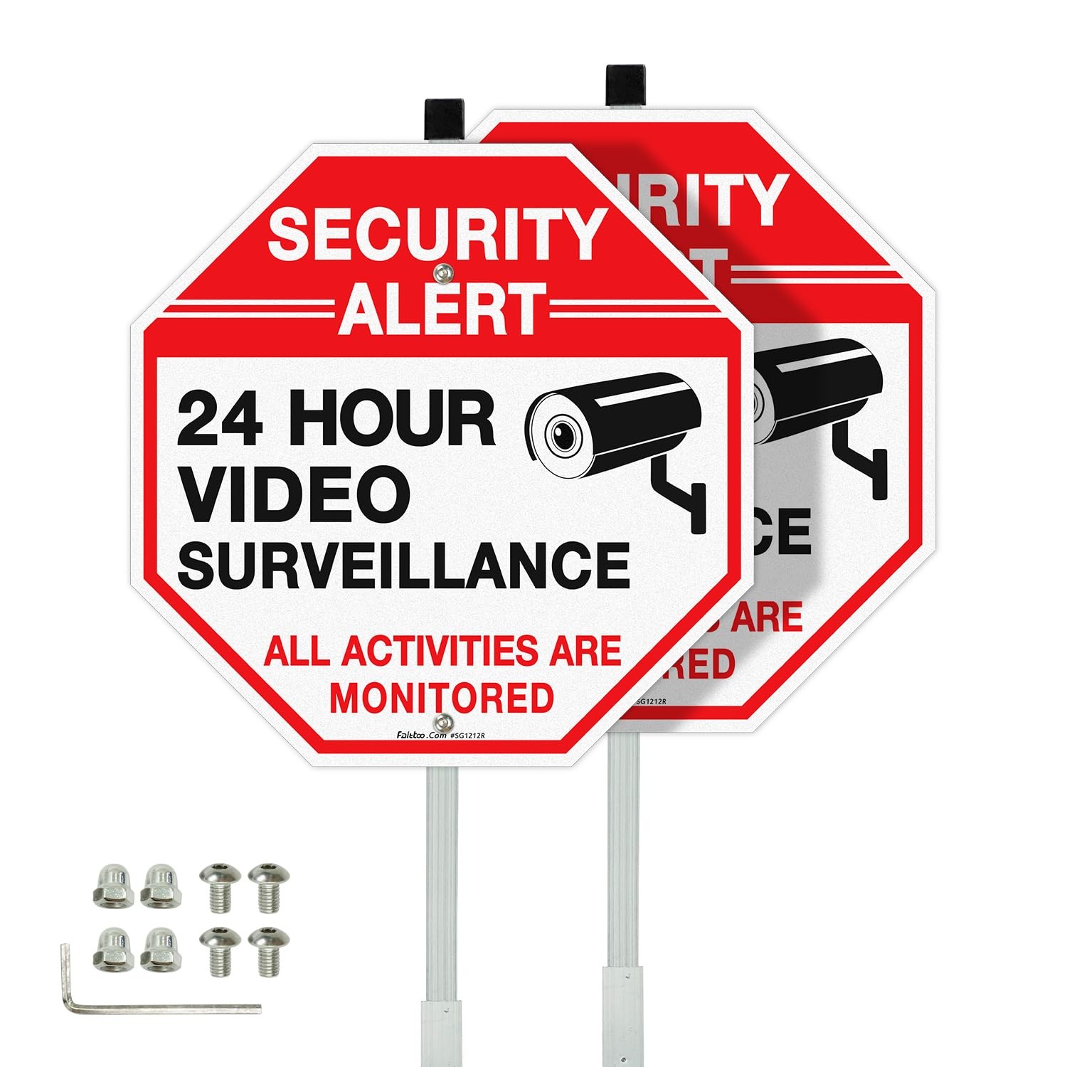 Security Sign Video Surveillance Sign with 36″ Stake for Outside, 2-Pack 12″x…