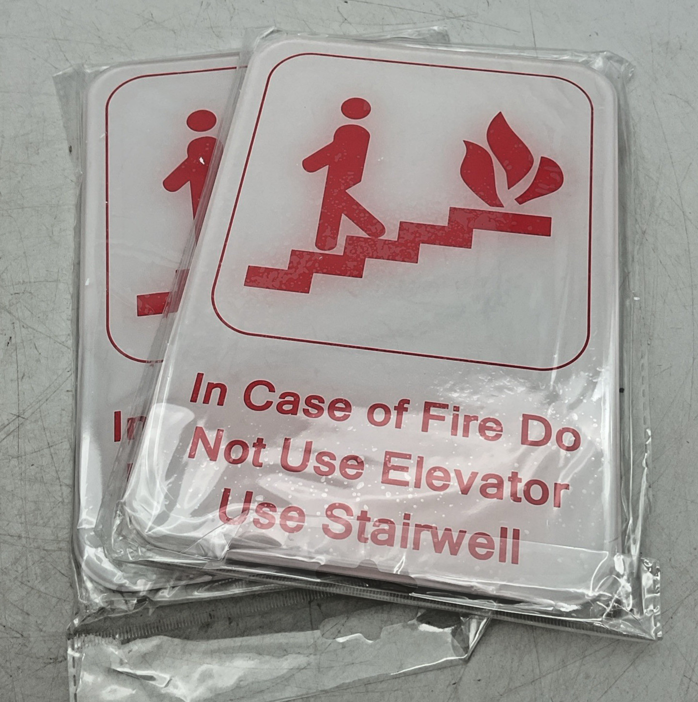 In Case Of Fire Use Stairwells 9″x6″ Plastic Surface Mount Sign 2 Pack
