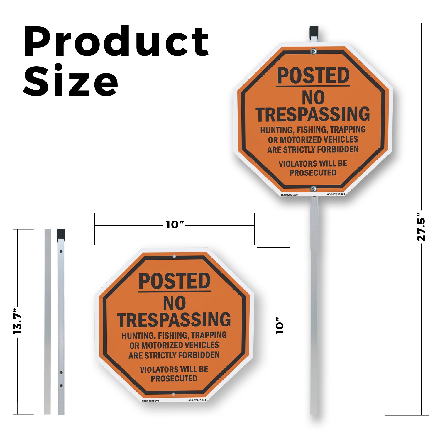 Posted No Trespassing Hunting, Fi Octagon Sign With Stake Weather Resistant