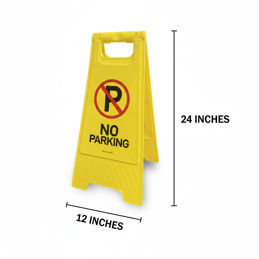 Yellow No Parking Sign, Two-Sided Folding Floor Sign, 24×12 Inches, Plastic