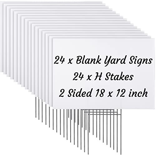 24 Sets Blank Yard Signs with Stakes – 12×18 Inch Waterproof Double-Sided Lawn S
