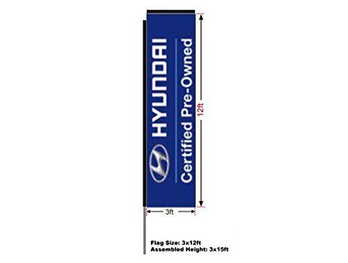 Hyundai Certify Preowned Rectangular Flag,15′ Pole and Ground Spike, 3’W x 12’H
