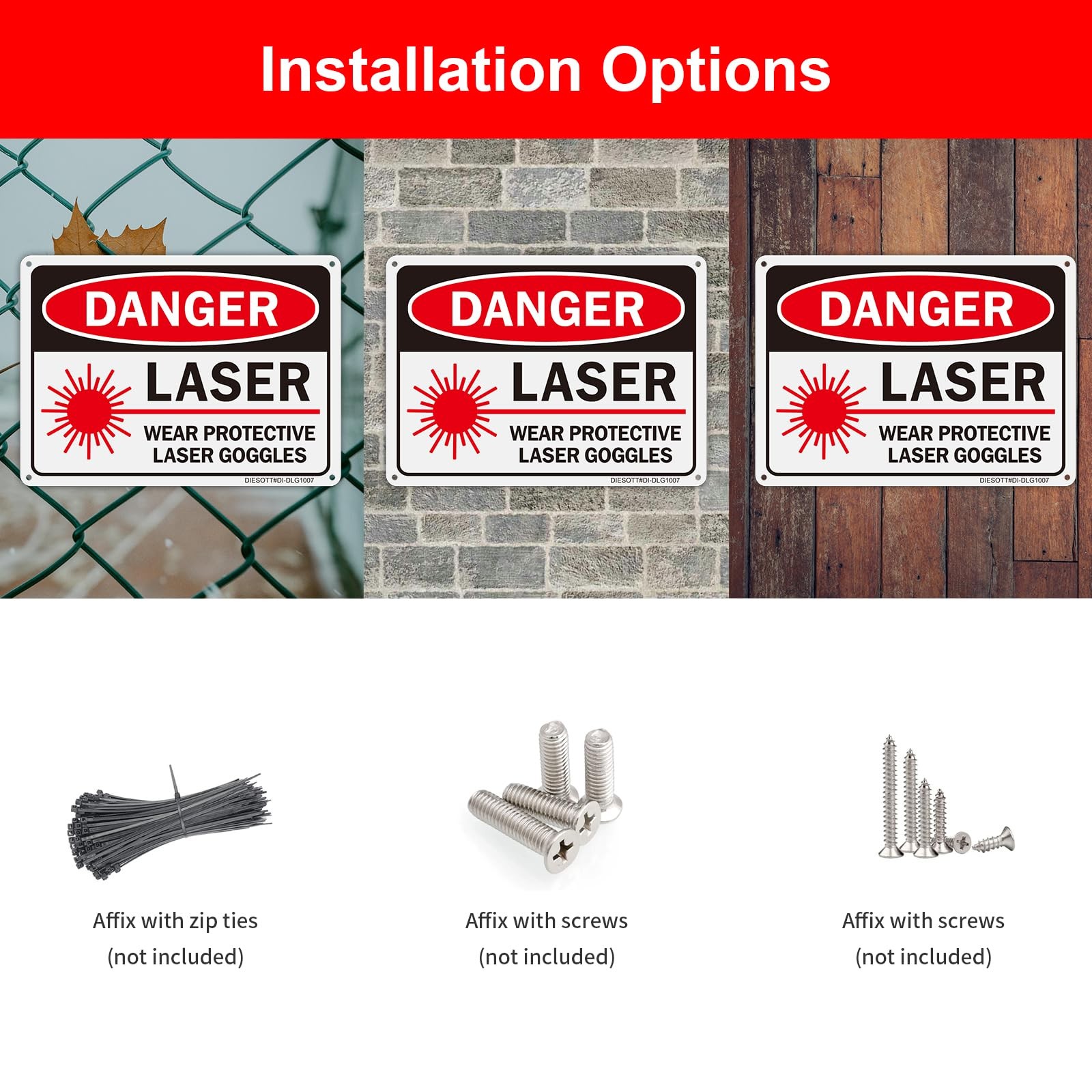 Danger Laser Wear Protective Goggles Signs Aluminum Easy Mount 10×7 In 2 PCS